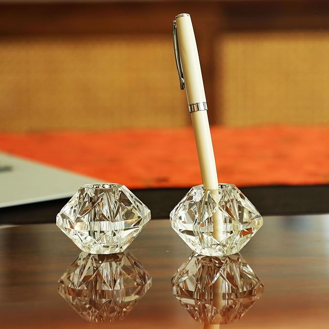 QFkris 2-Packs Crystal Fountain Pen Stand Glass Feather Pen Holder 2.2" Crystal Pen & Pencil Holder Base for Office Desk Desktop Decoration Toothbrush Stand Gift for Students Teachers(2.2inch)