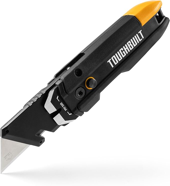 ToughBuilt – Prybar Utility Knife with Blade Storage, Heavy-Duty Folding Utility Knife with Built-In Prybar, Scraper Edge, Wire Cutter, Internal Blade Storage, All-Metal Construction (TB-H4-12-IST)