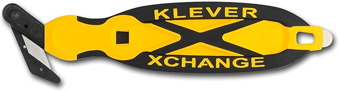 Klever XChange, Box Cutter, Safety Cutter, Utility Knife, Safety Knife, Replaceable Head Perfect For Cutting Double Wall Cardboard or Other Thick Material (Yellow)