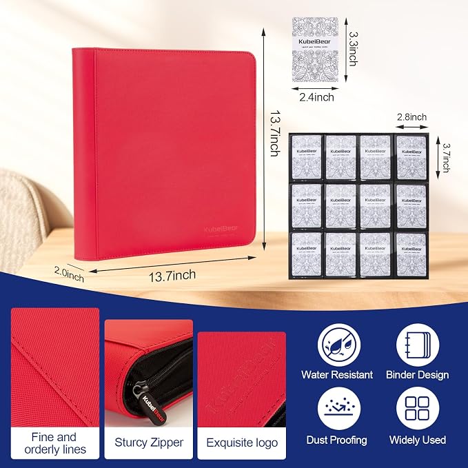 Card Binder – 720 Capacity, Zippered Trading Card Holder for MTG, Sports & Collectible Cards – Acid-Free, Durable & Travel-Friendly Storage (Red dots, 12 Pocket)