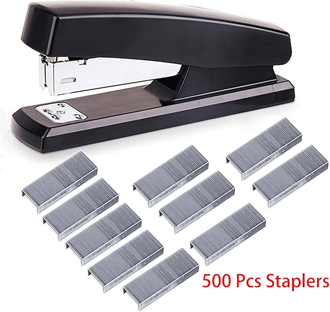 Labor Saving Black Desktop Staple, 4.8 Inch Stapler with 500 Pcs No.12 Staples for 20 Sheets Capacity (Black)