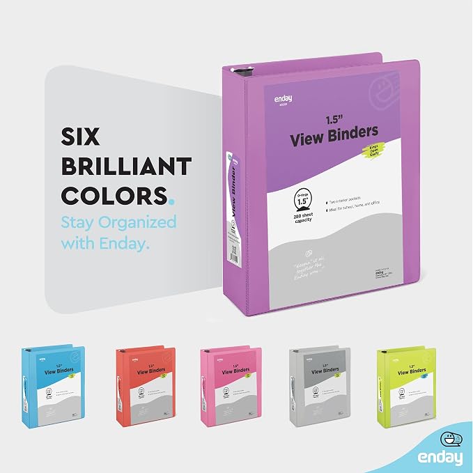 Enday 3 Ring Binder 1.5 Inch, Purple Heavy Duty Three Ring Binder, 325 Sheets Capacity - 1.5 Inch Binder for Home School and Office