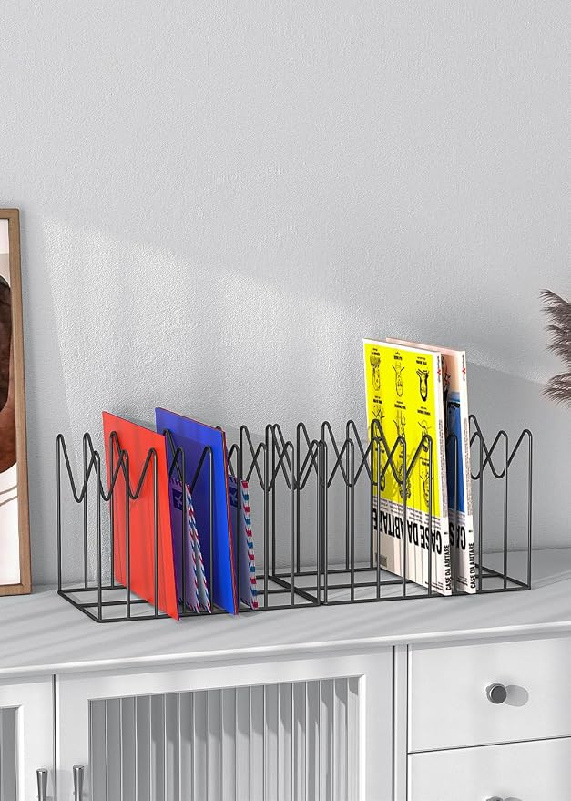 TOPCJ 2 Sets Wire File Organizer for Desk,File Folder Holder/Rack/Stand,File Sorter Organizer,Desktop Record/Clipboard Holder,8 Sections Storage,Anti-Scratch/Rusty,Steel Stable Holder,Black