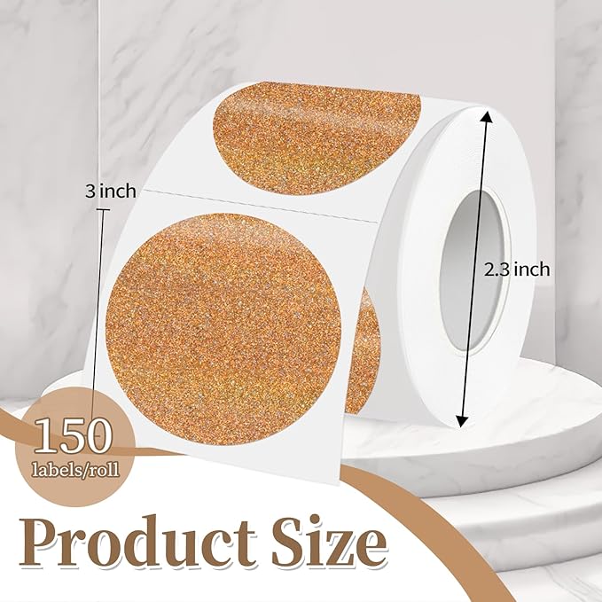 3 Inch Holographic Thermal Labels,Round Thermal Printer Labels,Waterproof Thermal Printer Stickers for DIY Logo Design,Name Tag,QR Code,Thanks Card 150 Labels/Roll (Brown dots)
