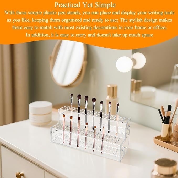 96-Slots Pen Display Stand,2-Tier Acrylic Pen Holder for Craft Shows,12mm Beadable Pens Stand Paint Brush Holder Pencil Organizer Makeup Brush Rack Art Brush Organizer for Office Desk School Supplies