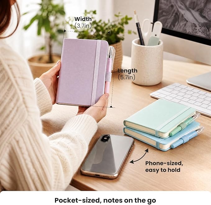 AISBUGUR Small Notebook Journal - 3 Pack Total 480 Pages - Pocket Notebooks with Pens for Work - 3.7" x 5.7" A6 Notebook - Hardcover Mini Notebooks