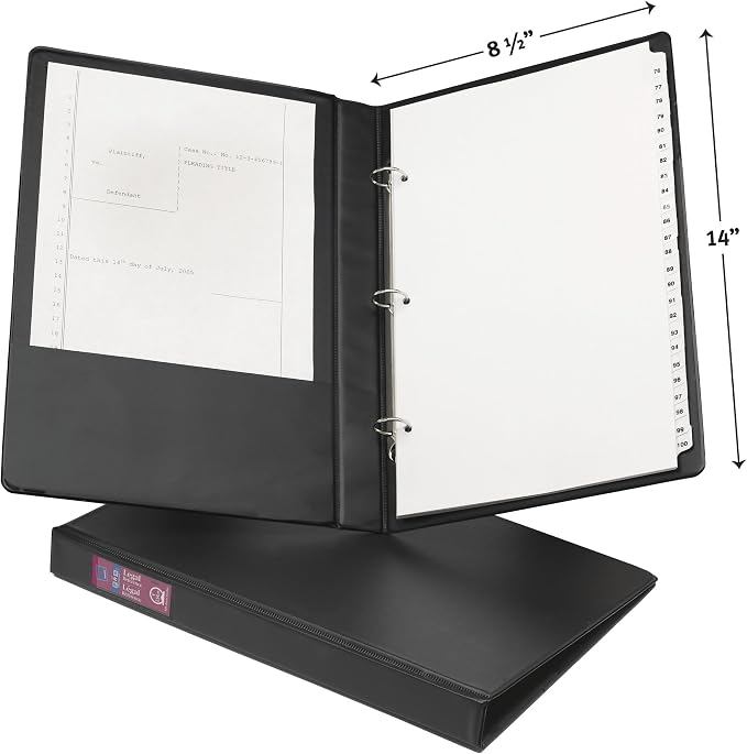 Avery Legal-Size Durable 3 Ring Binder, 1" Round Ring, 1 Black Binder | For Legal Document and Contract Storage, Holds 8.5" x 14" Paper, Two Interior Pockets, Spine Label Window, Wide Panels