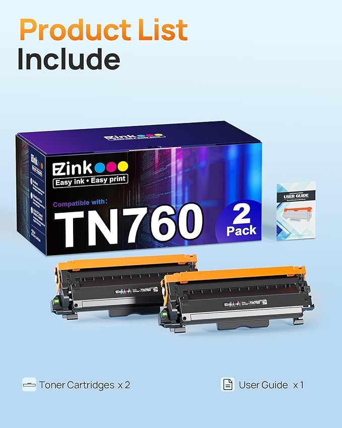 E-Z Ink TN760 Toner for Brother Printer Compatible for Brother TN-760 TN730 TN-730 Toner Cartridges to Use with MFC-L2710DW MFC-L2750DW HL-L2350DW HL-L2370DW HL-L2395DW L2390DW DCP-L2550DW (2 Black)