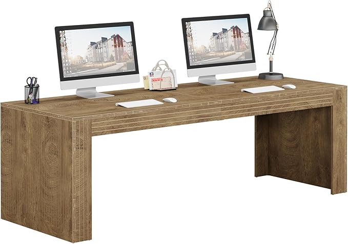 Tribesigns 79-Inch Extra Long Desk, Two Person Double Desk for Home Office, Wooden Long Computer Desk Writing Table for Office, Natural Oak