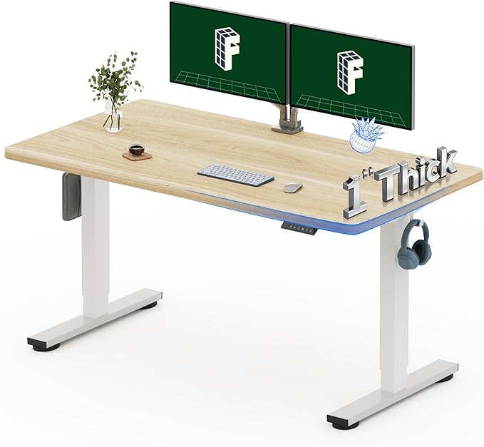 FLEXISPOT 55"x28" One-Piece Electric Standing Desk, 1" Thick Seamless Desktop for Home Office, Study & Multi-Monitor Setup, Black Walnut