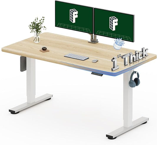 FLEXISPOT 55"x28" One-Piece Electric Standing Desk, 1" Thick Seamless Desktop for Home Office, Study & Multi-Monitor Setup, Black Walnut