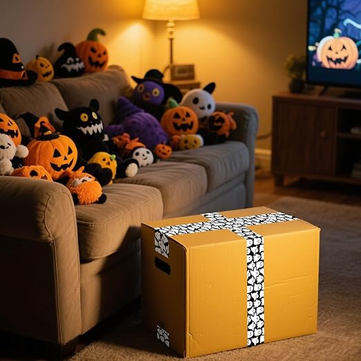 Whaline 109 Yard Halloween Packing Tape Black White Ghost Decorative Gift Wrapping Tape for Small Business DIY Crafts Box Carton Decor