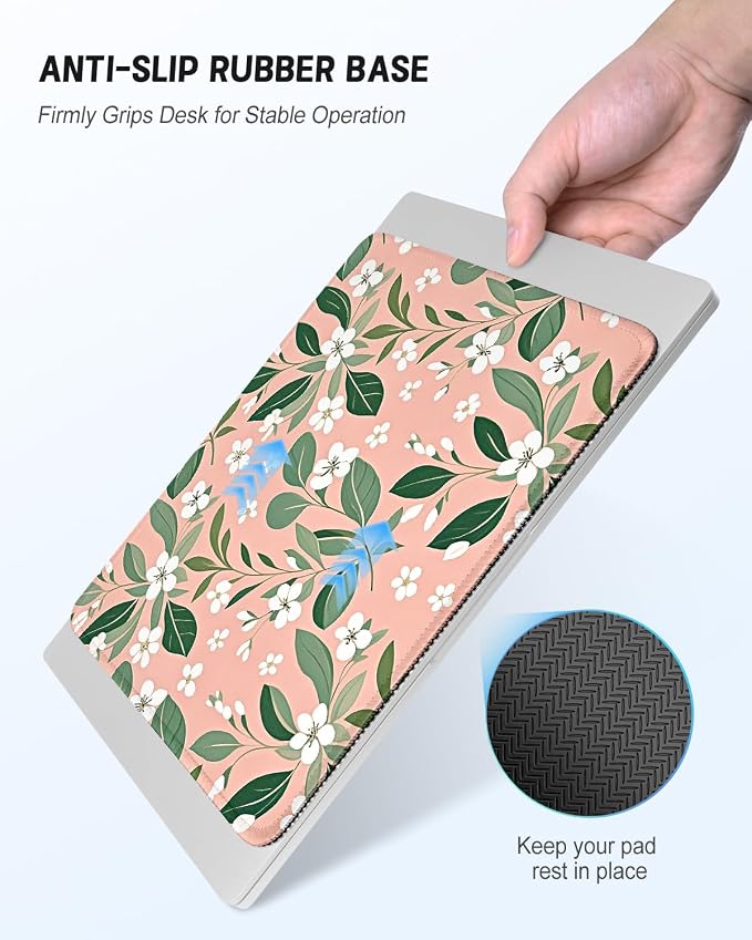 Mouse Pad, Cute Mouse Mat, 10" x 8", Pink Flower | Square Waterproof Gaming Computer Mat, Textured Top, Stitched Edges, Non-Slip Rubber Base for Office Home Laptop Keyboard