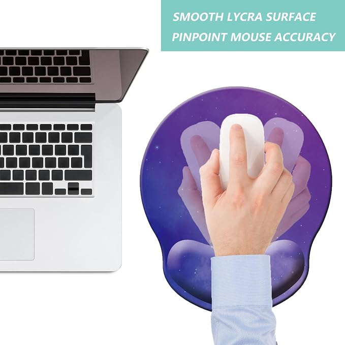 Mouse Pad with Wrist Support, Ergonomic Mouse Pad with Memory Foam Wrist Rest Cushion, Non-Slip Rubber Base Gaming Mice Pad for Home Office Computer Laptop, Starry Sky Purple