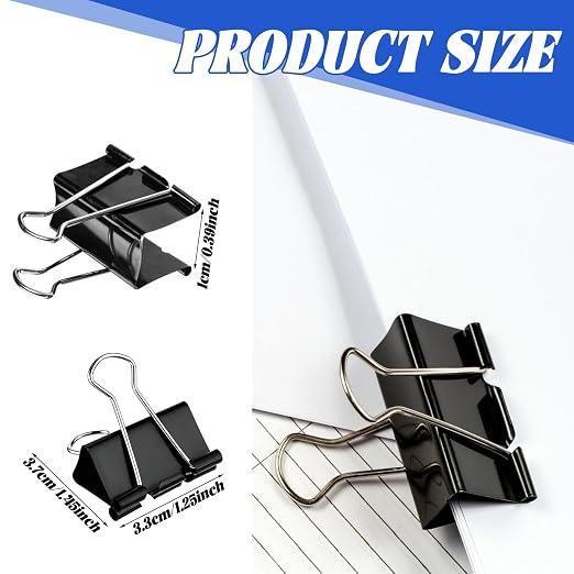 150pcs Binder Clips 1.25 Inches Medium Binder Office Clamps Black Paper Clips and Binder Clip Bulk for Office Supplies, Home, School (Medium)