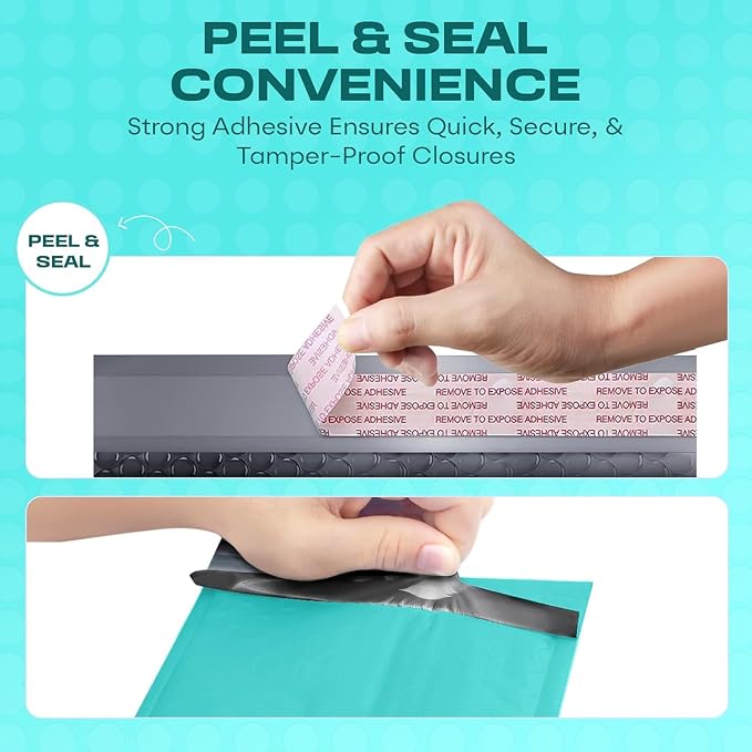Teal Bubble Mailers 12x15, Self Seal Poly Padded Envelopes, 100 Pack Bulk | Holds Clothing & Bulk Items, No Tape Needed, Cushioned Protection, Water-Resistant Poly, For Small Business Shipping