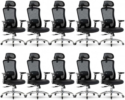 Marsail Ergonomic Office Chair with 6D Armrests, 3D Adjustable Headrest, Slide Seat, Lumbar Support, and 4-Position Tilt Lock – Big and Tall Office Chair with 330 lbs Capacity, Pack of 10