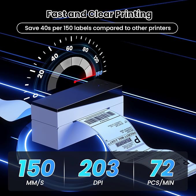 Bluetooth Shipping Label Printer 4x6, Wireless Thermal Printer | Thermal Label Printer for Small Business, Shipping Packages, Office, Home, Compatible with Amazon, Tik Tok, USPS