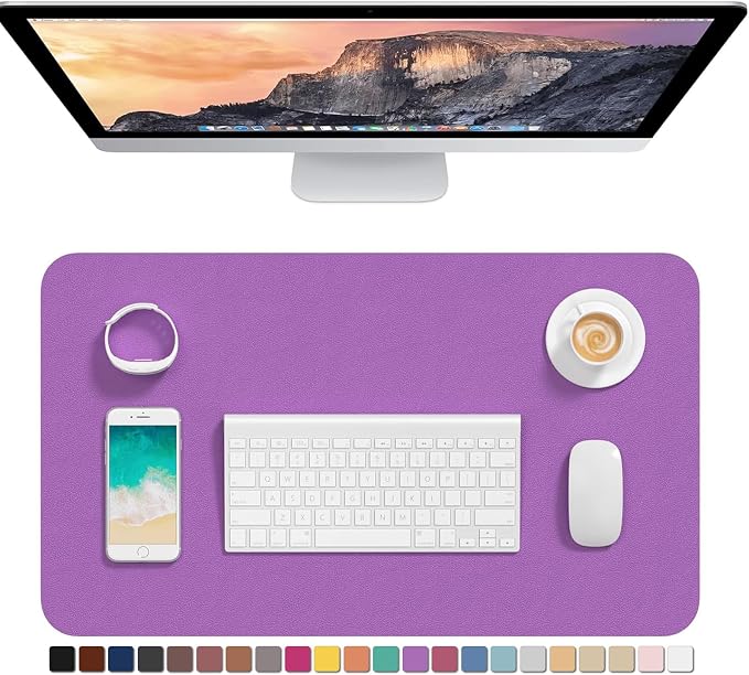 Hsurbtra Desk Pad, 23.6" x 13.8" PU Leather Desk Mat, M Extended Mouse Pad, Waterproof Desktop Blotter Protector, Non-Slip Ultra Thin Small Laptop Keyboard Writing Mat for Office Home, Purple
