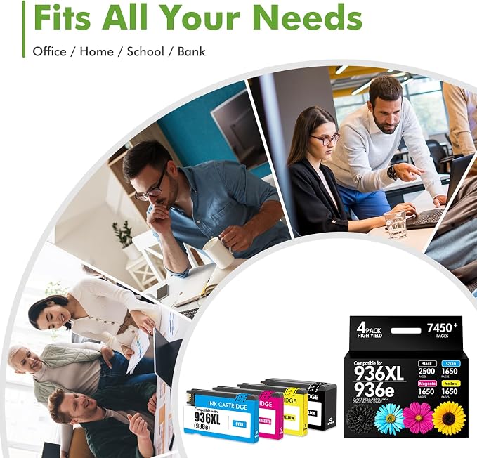 936XL 936 Ink Cartridges Combo Pack for HP Printers OfficeJet Pro 9125e | Compatible for HP936 936e Ink Cartridges for HP OfficeJet Pro 9125e 9120e 9135e 9730e 9130e 9122e 9130b Printer 4 Pack