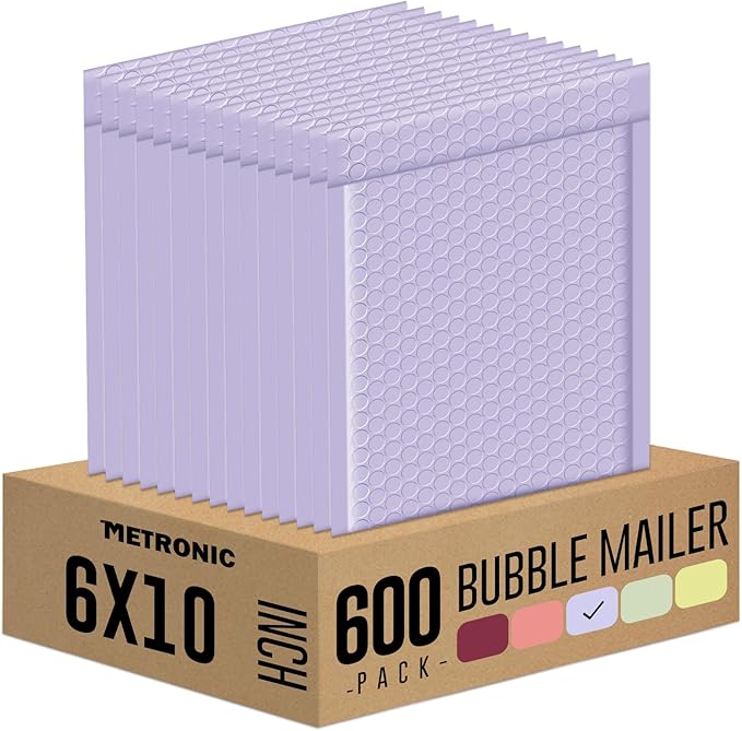 Metronic Bubble Mailers 6x10" 600 Pack Lilac Purple Padded Envelopes Bulk | Usable Size 6x9" Waterproof Bubble Envelopes for Small Business Self-Seal Padded Mailers for Mailing Jewelry, Makeup #0
