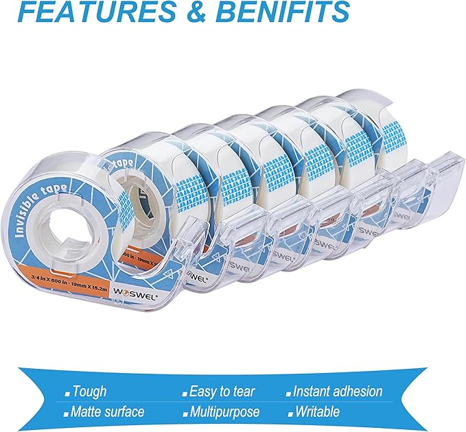 Tape Refills with Dispenser, 24 Roll Invisible Tapes, 3/4 Inch X 600 in, Gift Wrapping Tapes Supplier for Home School Office Use