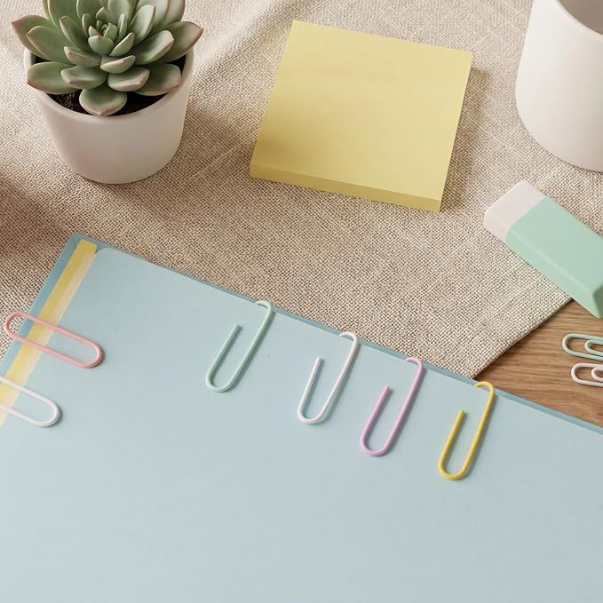 SUMAJU 500 PCS Colored Paper Clips, 33 mm/1.3Inch Assorted Paperclips | Macaron Color, Rust-Resistant Metal, Smooth Vinyl Coating, Reusable Storage Box, For Office, School, Home, Diy