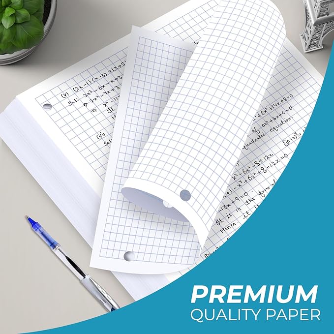 6750 Sheets Loose Leaf Paper Bulk, 45 Pack, Graph Paper Bulk | Bulk Grid Paper, 4x4, 8" x 10.5", Thick Graphing Paper, Fights Ink Bleed, 3 Hole Punched, Quad Ruled Sheets, Bulk Supplies