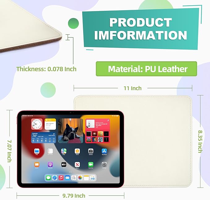 Mouse Pad, PU Mouse Pad，Leather Mouse Pad with Stitched Edge Micro-Fiber Base with Non-Slip Waterproof，Mouse Pad for Computers，Laptop, 8x11Inch (White)