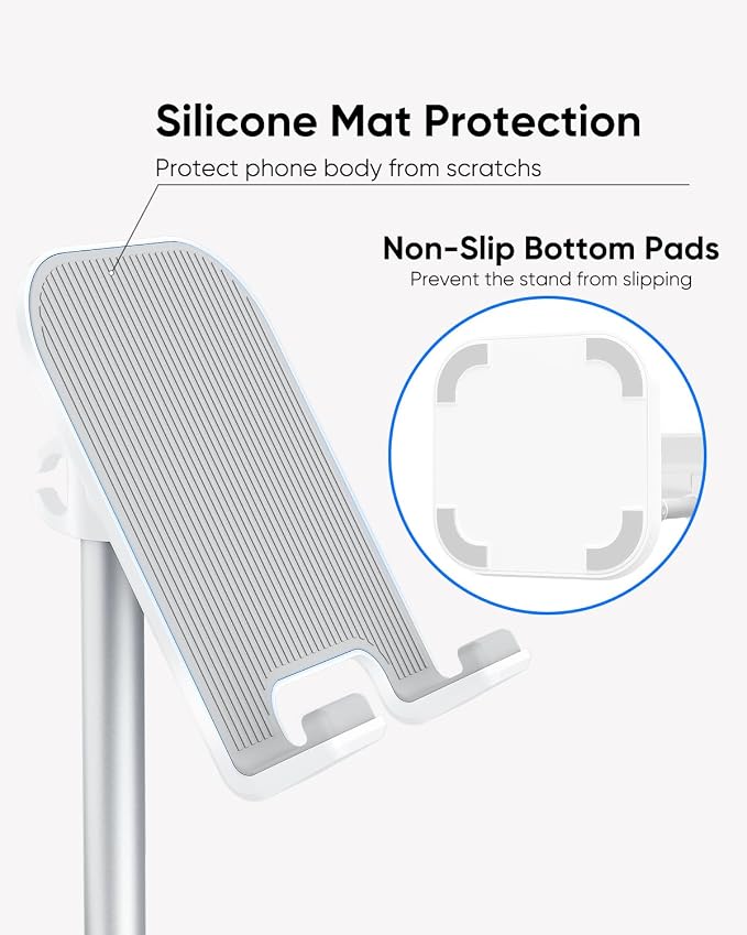 Cell Phone Stand, Phone Holder for Desk, Office Desktop iPhone Stand | Eye Level View, Reduce Neck & Back Strain, Height & Angle Adjustable, Hands-Free Video Chat, Accessories for 4-10" Smartphone