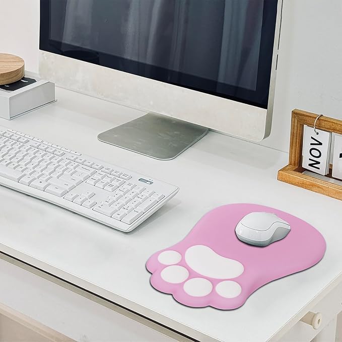 L-SPOUTTO Ergonomic Mouse Pad with Wrist Rest,Pink Mouse Pad Wrist Support | Cute Cat Paw Comfortable Massage Design,Computer Pain Relief Mousepad with Non-Slip PU Base for Desk Laptop Gaming,Pink