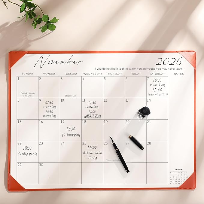 Gannyfer Large Desk Calendar 2026-2027 with Desktop Mat, Simplified 22" x 17" Desktop Pad Calendar, 18 Month Table Calendar from Jul 2026 to Dec 2027 (Orange Color)