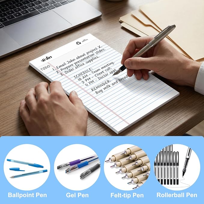 ViVin Legal Pads 5" x 8", 24 Pack, Narrow Ruled, 30 Sheets Per Note Pads | Perforated Writing Pad, Legal Pads Ideal for Home, Office, Business, White Paper