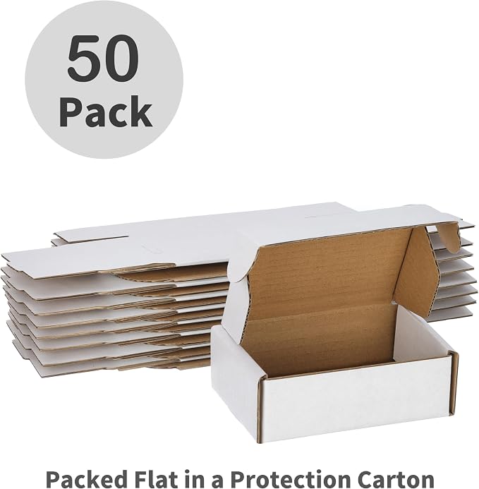 50 Pack 6x4x2 inches Small Shipping Boxes, Kraft Corrugated Cardboard Boxes for Mailing Packing, White