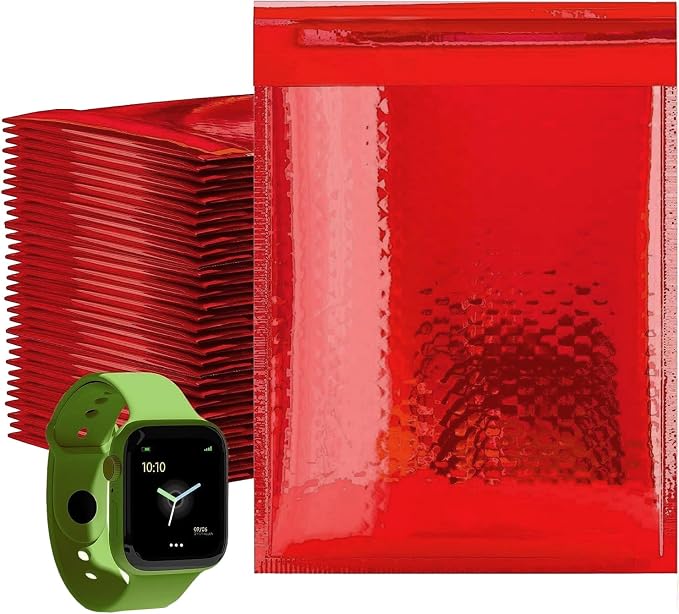 Glamour Metallic Bubble Mailers 6.5 x 9 Inches Red, 500 Pack Padded Envelopes for Shipping, Mailing, Packaging Protection