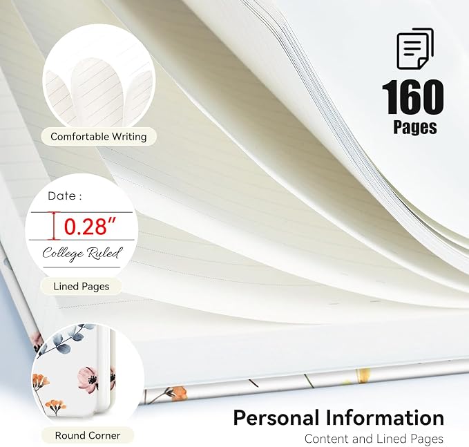 Lined Spiral Journal Notebook for Work A5, 160 Pages, Leaf | College Ruled Spiral Journal for Women, Hardcover with Elegant Design for Note-Taking, 5.5 * 8.25 inch
