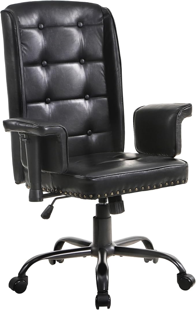VECELO Modern Executive Office Chair with Wheels, Comfy Modern Task Chair with Adjustable Arms & Back, Ergonomic, Durable, Sturdy, Easy to Clean, Breathable Desk Chair for Home, Office, Black