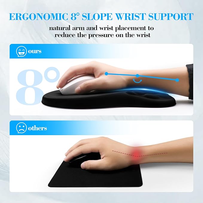 Ergonomic Mouse Pad with Wrist Support, Memory Foam Mousepad with Massage Design, Wrist Rest Mouse Pads for Carpal Tunnel Pain Relief, Non-Slip PU Base for Office Desk/Gaming (Black)