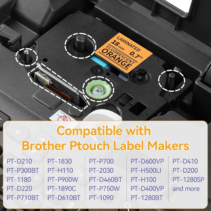 18mm Label Tape Orange Replace for Brother Ptouch TZe-B41 3/4" (0.7") | TZe TZ Tape Laminated 18mm Compatible with Brother P Touch PTD400 PTD410 PTD600 PT2730, TZeB41 Black on Fluorescent Orange