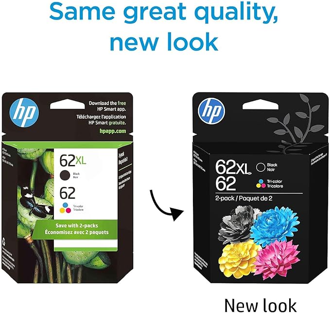 HP 62 Ink Cartridge, Black XL and Tri-Color (Black XL + CMY)