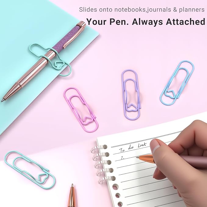 Pastel Heart Pen Holder Clips, 8 Pack Notebook Accessories for Journals | Cute pastel heart pen holder clips keep your pen within reach while adding charm to notebooks, journals, and planners