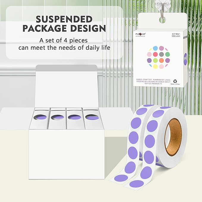 PARLAIM 4000 Pack Lavender Dot Stickers, 1/2 inch Round Circle Label 4 Rolls Permanent Adhesive Color-Code Sticker Labels in Dispenser Box