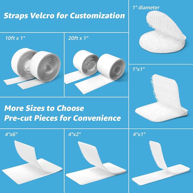 Art3d 4ft x 1 in. Hook and Loop Rolls Sticky Back, Heavy Duty, White | Double-Sided, Adhesive Strip, Nylon, Picture Hanging Strips Fastener for Mounting Hanging, Glass, Tile, Metal, Home, Office