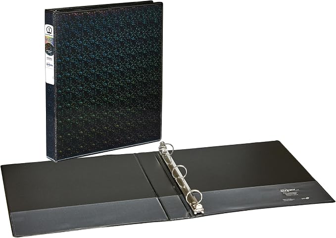 Avery Luxe Collection Durable Holographic 3 Ring Binder, Customizable View Cover, 1 Inch Round Rings, 1 Holographic Black Binder (03225) (Pack of 6)