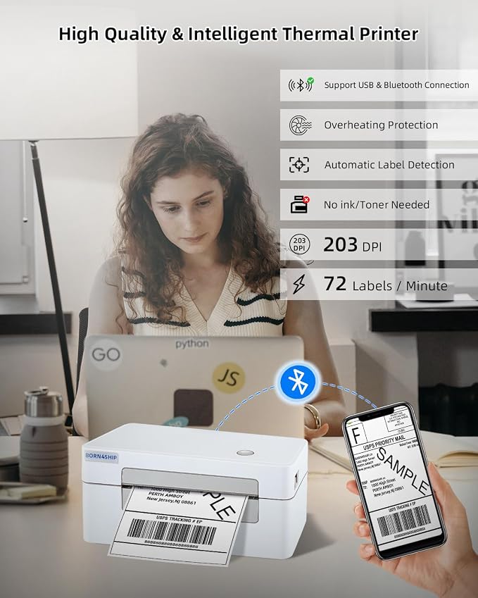 4x6 Thermal Shipping Label Bluetooth Printer for Business, Gray | Supports Amazon shipping. Compatible with iPhone, Android, iPad, Windows and macOS for shipping packages