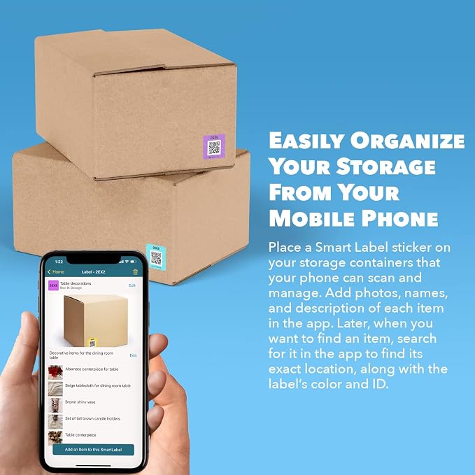 QR Code Stickers with AI Photo Analysis App - Auto-Creates Item Descriptions - No Typing - Made in USA - QR Code Labels for Storage & Inventory Tracking, Organization & Moving, Pack of 48