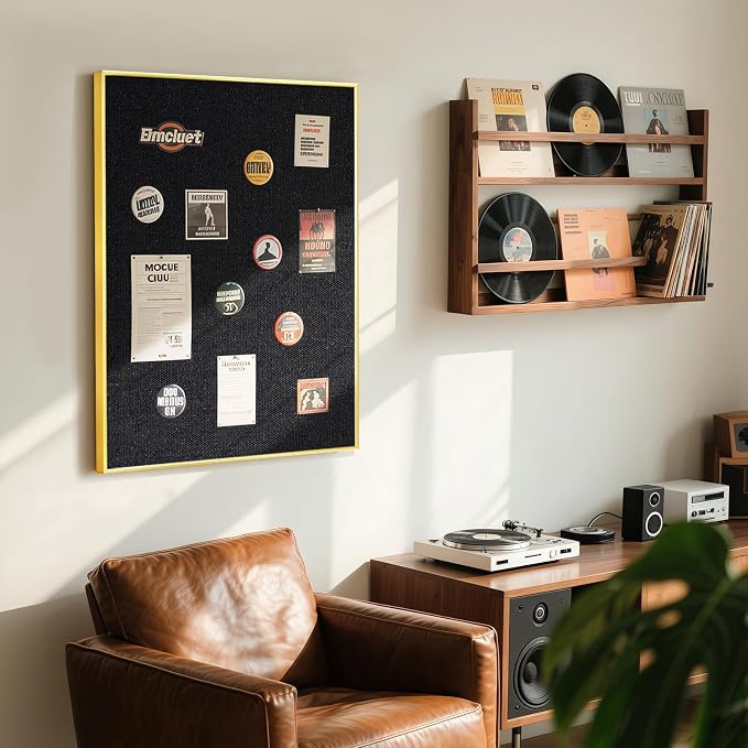 Linen Bulletin Board, 36"x24" Decorative Fabric Pin Board Vision Board | Gold Aluminum Frame, Upgraded Black Canvas Surface, Wall Mounted, for Home Office Bedroom Dorm Wall Decor