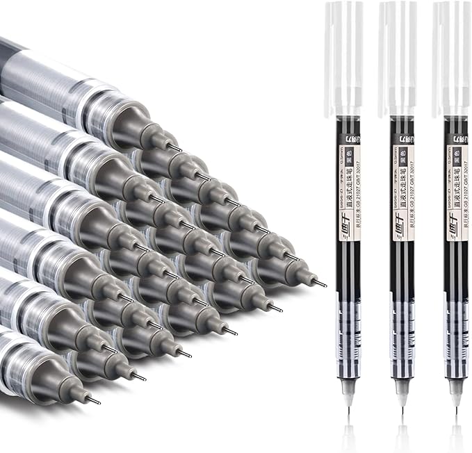 24 Pieces Rolling Ball Pens, Quick Dry Ink 0.5 mm Extra Fine Point Pens Liquid Ink Pen Rollerball Pens (Black-24 PCS)