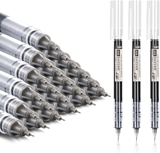 24 Pieces Rolling Ball Pens, Quick Dry Ink 0.5 mm Extra Fine Point Pens Liquid Ink Pen Rollerball Pens (Black-24 PCS)