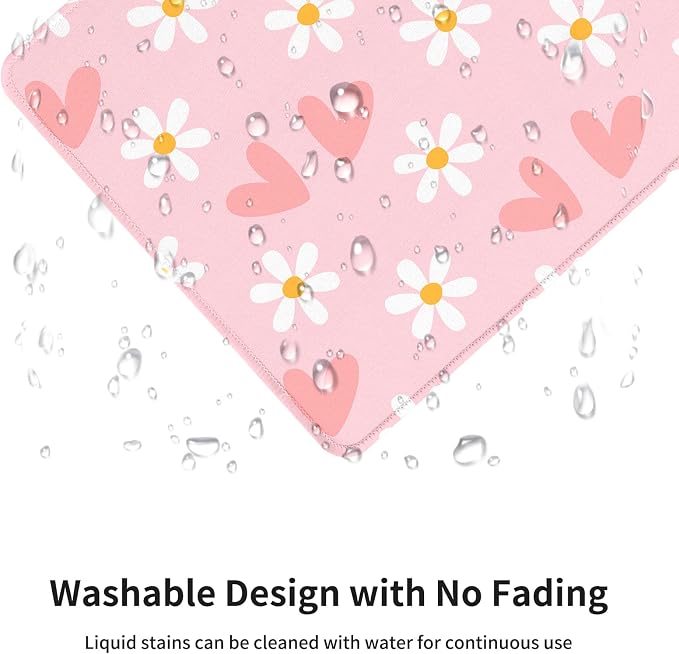 Seorsok Square Mouse Pad Cute Pink Heart and Flower,Office Home Personalized Premium-Textured Mouse Mat Design,Waterproof Mousepad,Non-Slip Rubber Base Computer Mouse Pads for Wireless Mouse